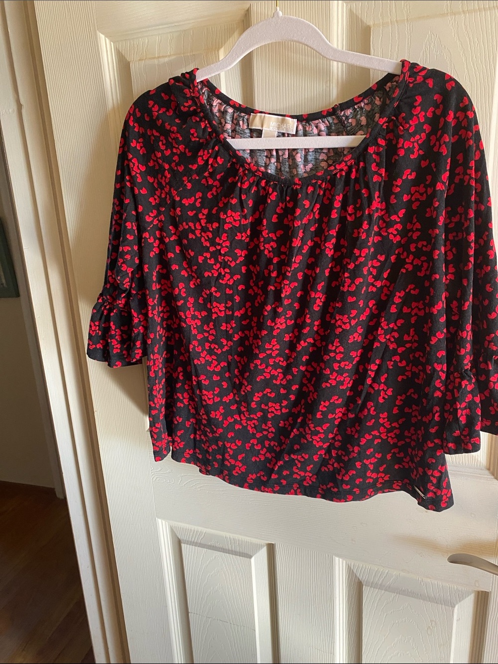 Michael Kors Black Top with Red Hearts Print